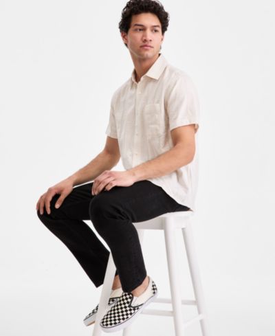 Рубашка Sun + Stone Men's Textured-Stripe Short-Sleeve