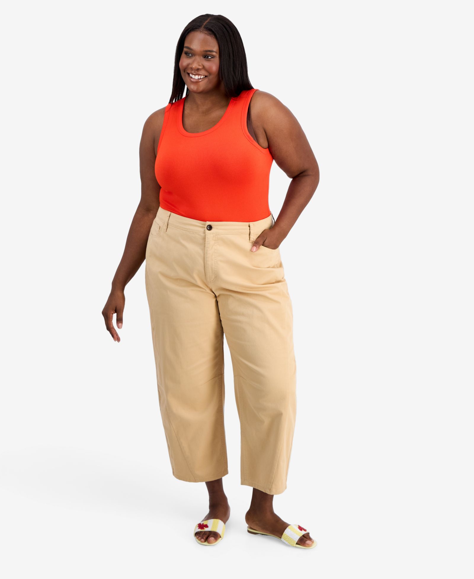 On 34th Trendy Plus Size High-Rise Twill Barrel-Leg Pants, Macy's Exclusive