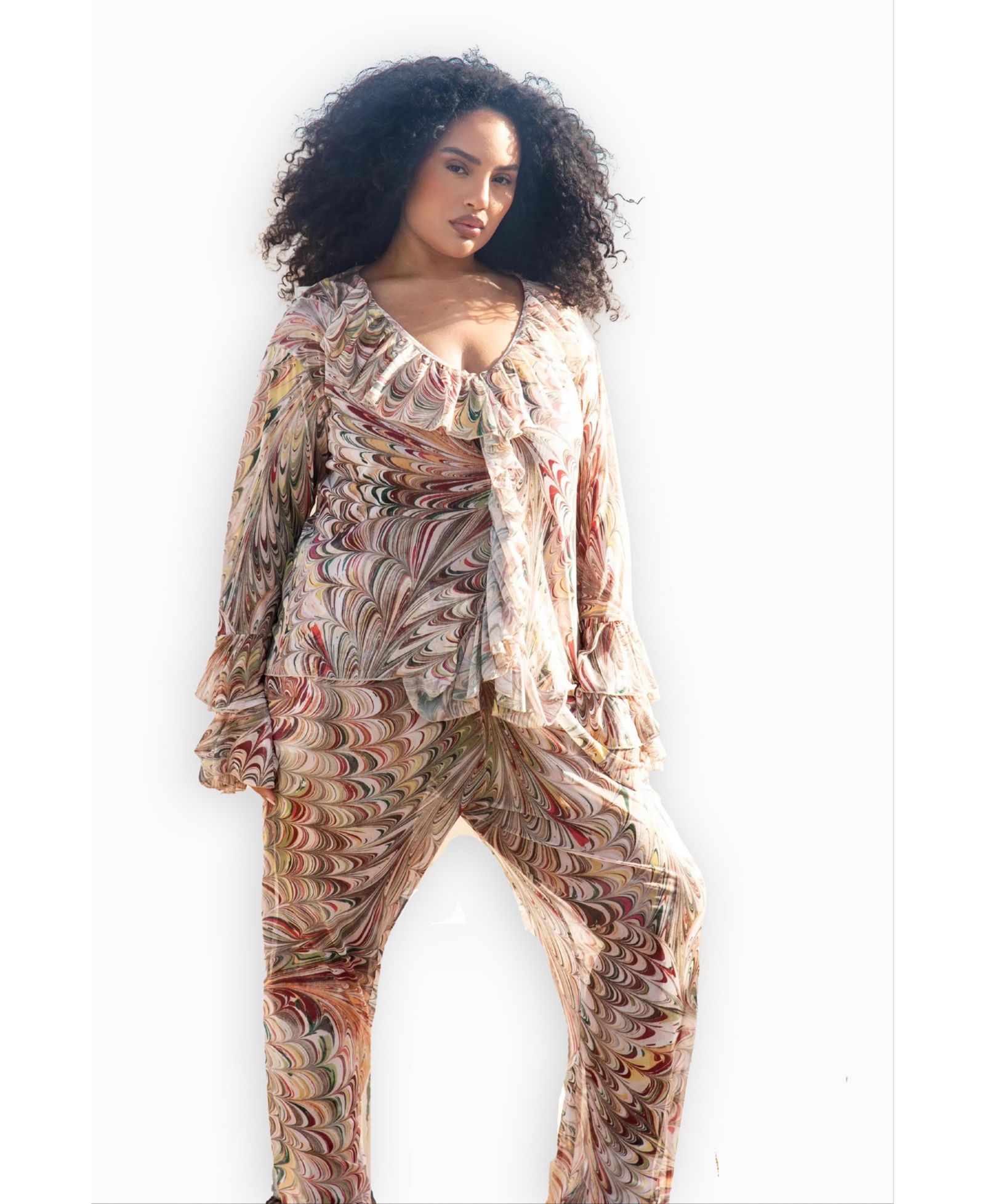 FASHION-SZN CURVE Женский Curve V-Neck Ruffle Printed Resort Top