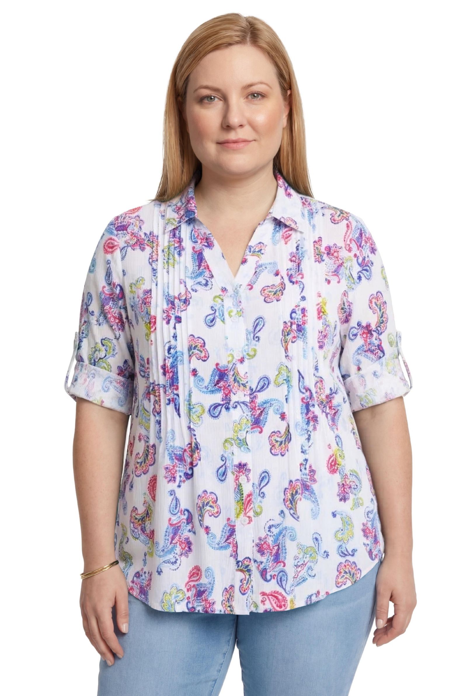 Woman Within Women's Within Pintucked Button Down Gauze Shirt