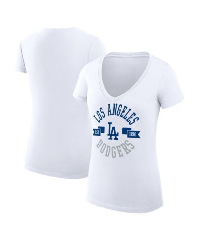 G-III 4Her by Carl Banks Women's White Los Angeles Dodgers Super-Slim Fit Lightweight City Graphic V-Neck T-Shirt