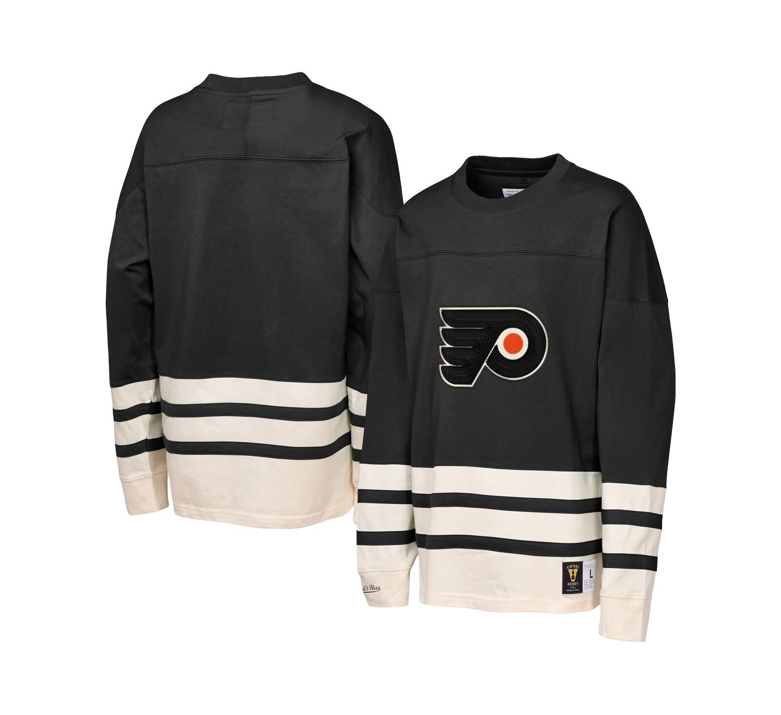 Детский плотный лонгслив Mitchell & Ness Black Philadelphia Flyers с машинной вышивкой