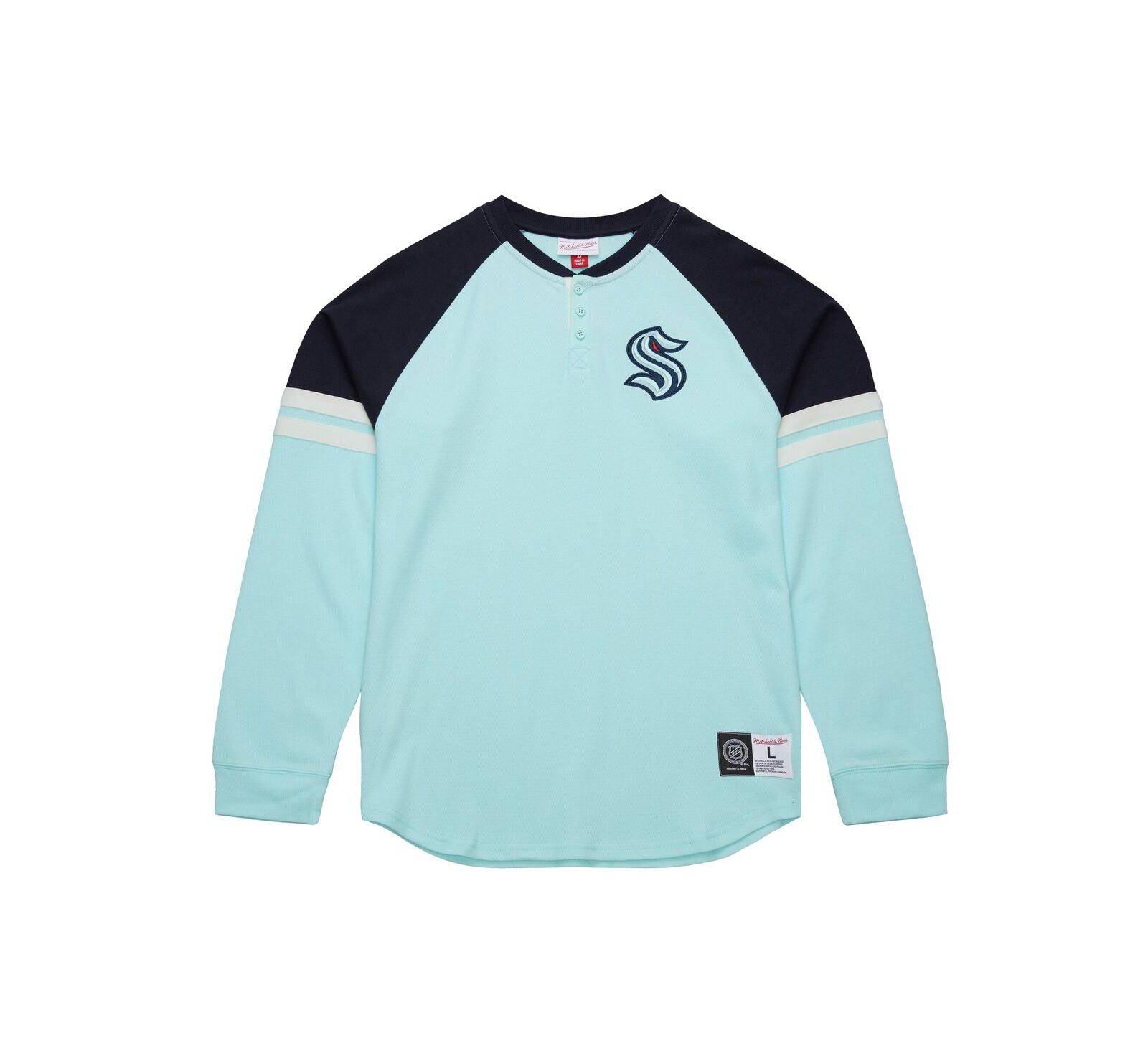 Мужская футболка Mitchell & Ness Light Blue Seattle Kraken Thermal Henley Long Sleeve