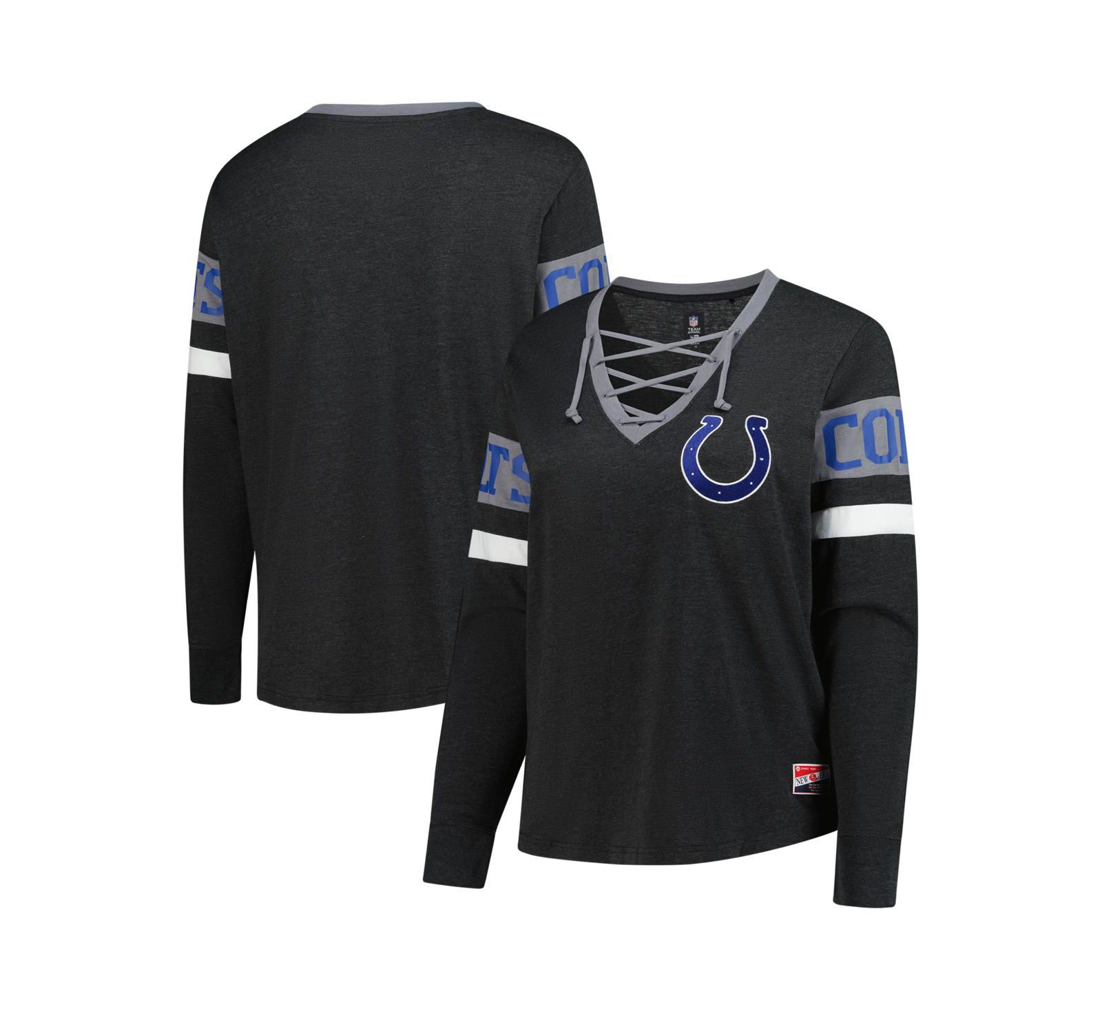 New Era Женская футболка с длинным рукавом Indianapolis Colts Plus Size Throwback Lace-Up, цвет Black
