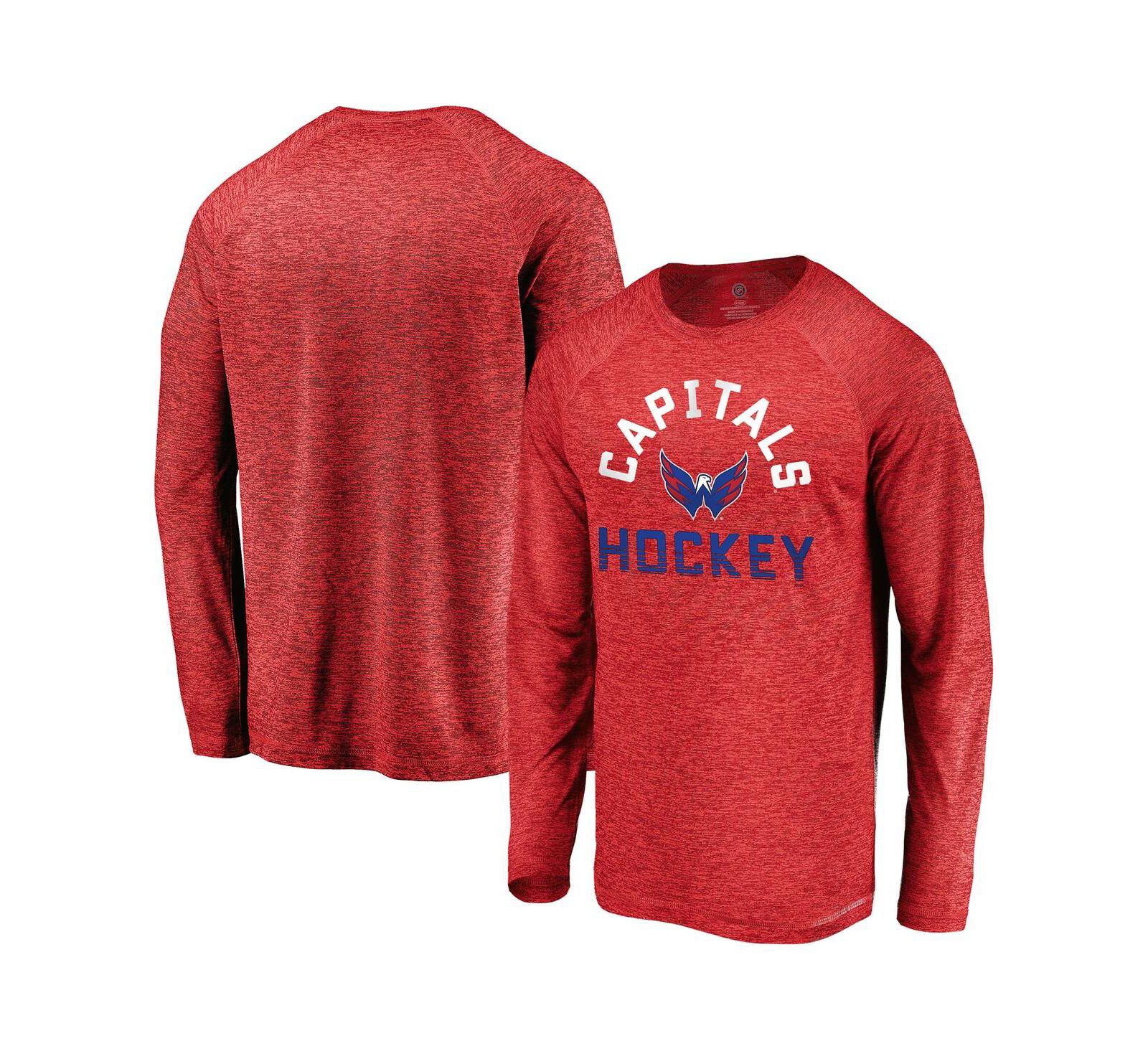 Fanatics Men's Athletic Red Washington Capitals Iconic Striated Breezer Raglan Long Sleeve T-Shirt