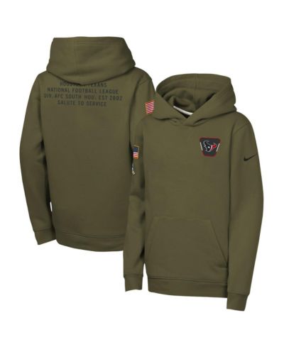 Nike худи Club Fleece для мальчиков и девочек Olive Houston Texans 2025 Salute to Service