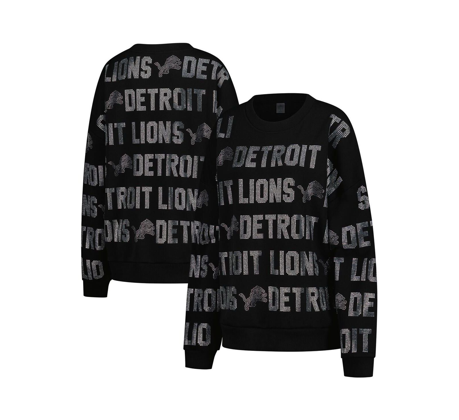 Gameday Couture Women's Black Detroit Lions Oversized Hype Era Rhinestone Text Sweatshirt
