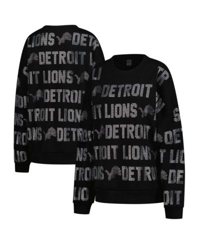 Женская толстовка Gameday Couture Black Detroit Lions Oversized Hype Era Rhinestone Text Sweatshirt