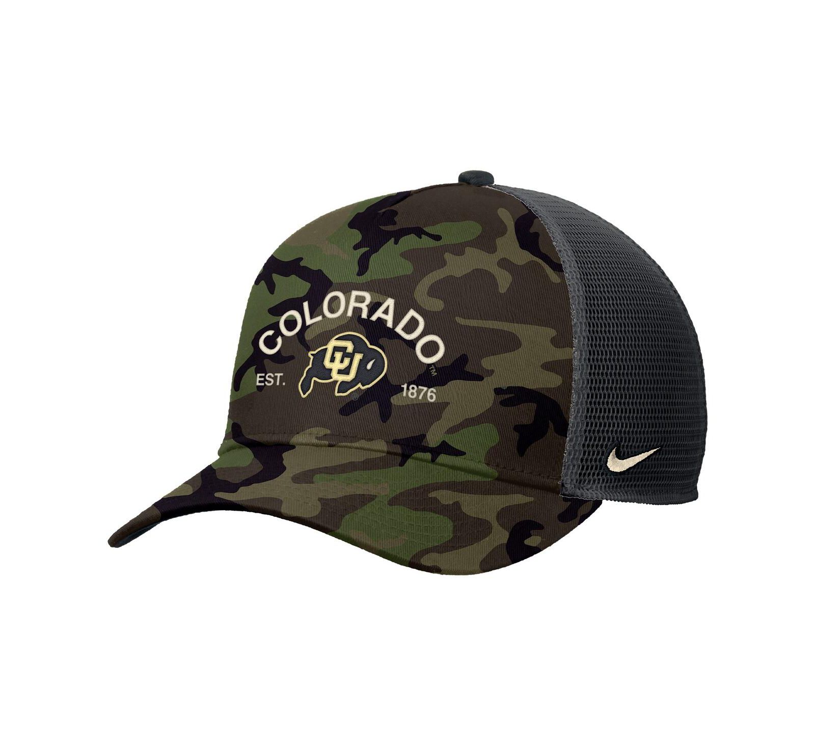 Nike Мужская кепка trucker с регулировкой размера camo Colorado Buffaloes 2025 Military Appreciation Rise