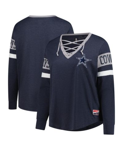 New Era Women's Navy Dallas Cowboys Plus Size Throwback Lace-Up Long Sleeve T-Shirt