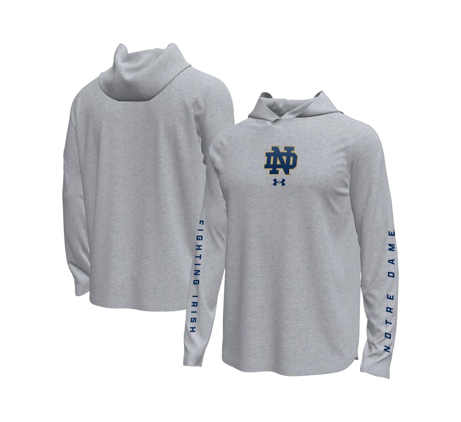 Under Armour Men's Gray Notre Dame Fighting Irish Tech Stretch Long-Sleeve Hooded T-Shirt