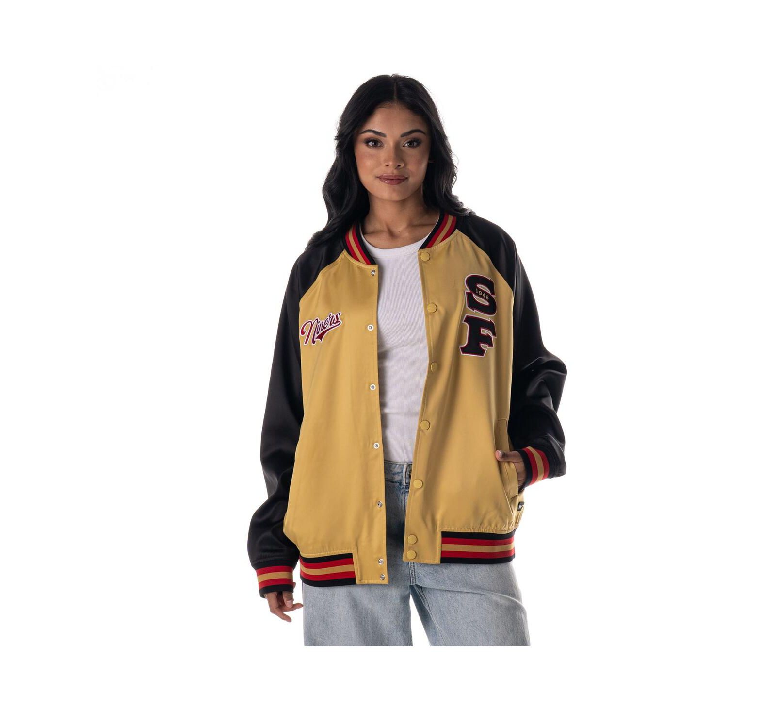 Женская бомбер-куртка The Wild Collective Gold San Francisco 49ers Oversized Satin Raglan