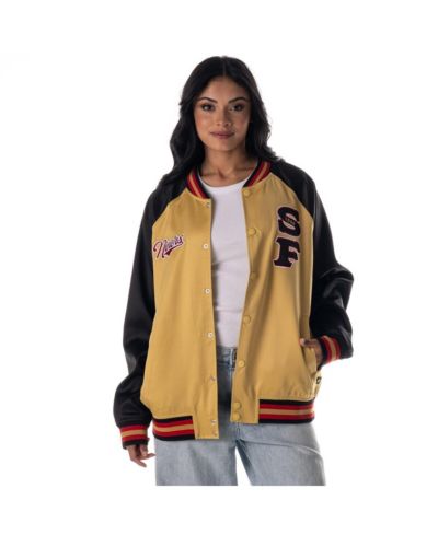 Женская бомбер-куртка The Wild Collective Gold San Francisco 49ers Oversized Satin Raglan
