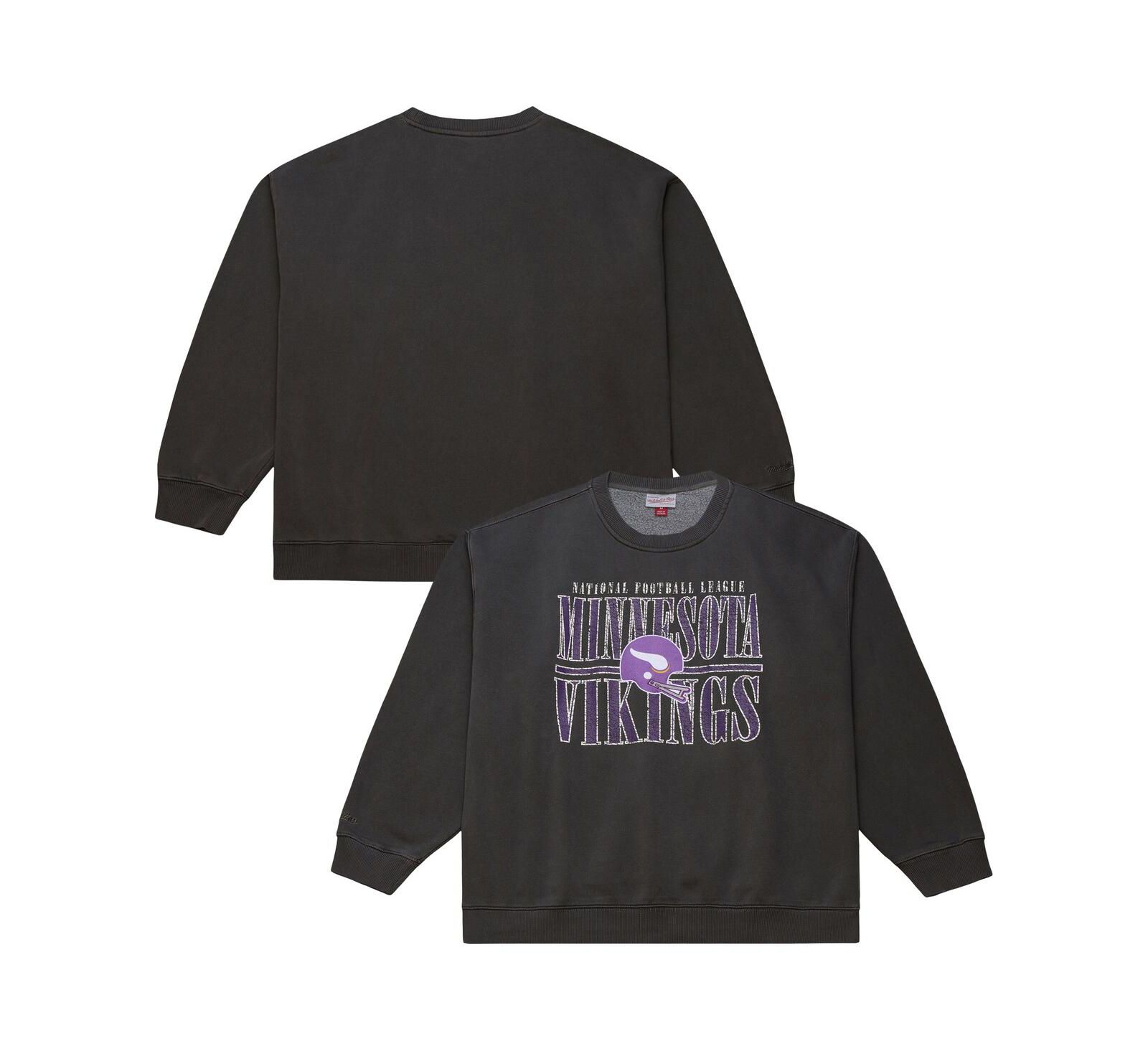 Mitchell & Ness Men's Black Minnesota Vikings Downtown Crew Vintage Logo Sweatshirt