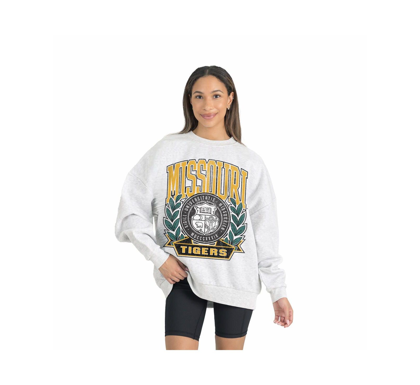 Женское флисовое свитшот оверсайз Gameday Couture Gray Missouri Tigers с заниженной линией плеча