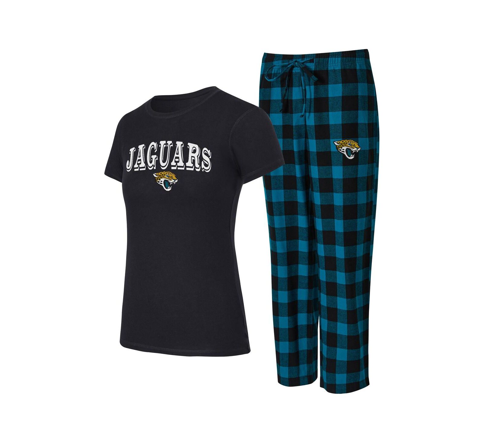 Concepts Sport Women's 2-Piece Black/Teal Jacksonville Jaguars Avondale T-Shirt and Pants Flannel PJ Set