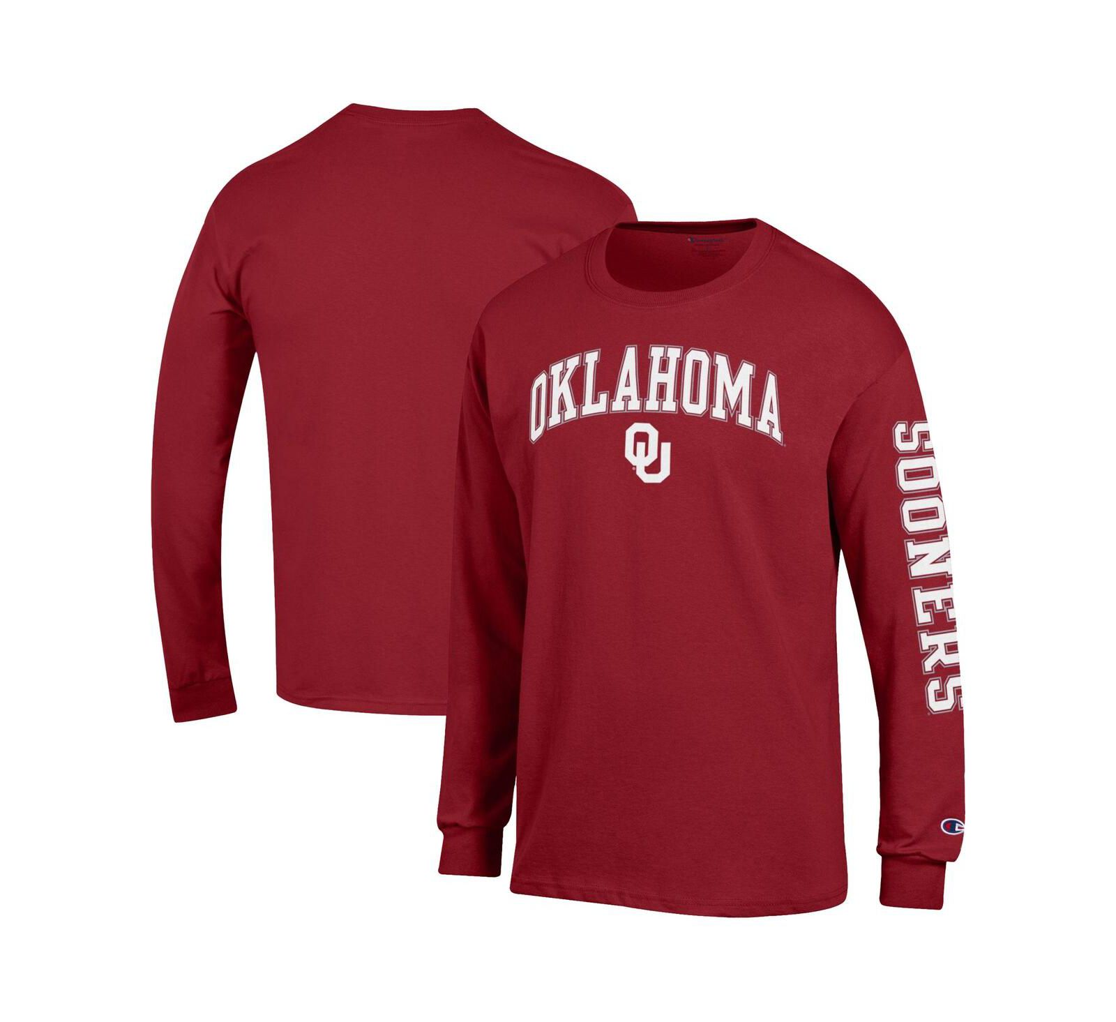 Champion Men's Crimson Oklahoma Sooners Arch Over Logo 2-Hit Long Sleeve T-Shirt