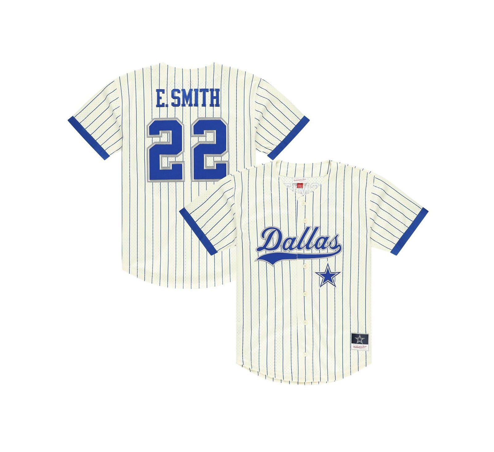 Мужская бейсбольная джерси Mitchell & Ness Emmitt Smith Cream Dallas Cowboys Name & Number Mesh Button-Up