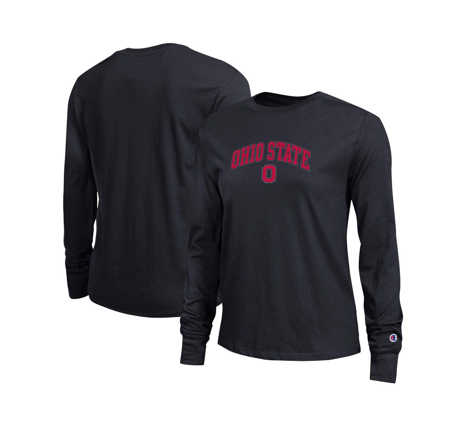 Футболка Champion Women's Black Ohio State Buckeyes Arch Over Logo Long Sleeve