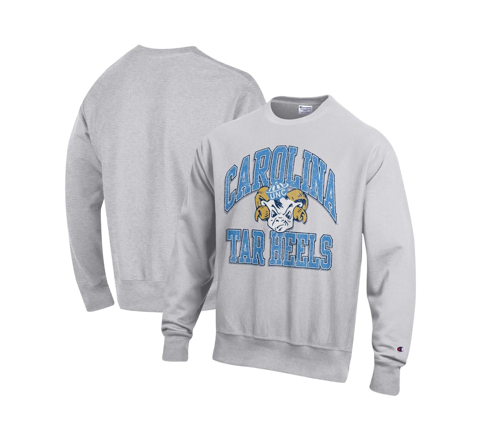 Мужское свитшот Champion Gray North Carolina Tar Heels Distressed Arch Over Logo Reverse Weave Crew Neck