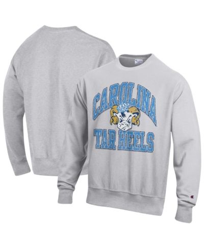 Champion Men's Gray North Carolina Tar Heels Distressed Arch Over Logo Reverse Weave Crew Neck Sweatshirt