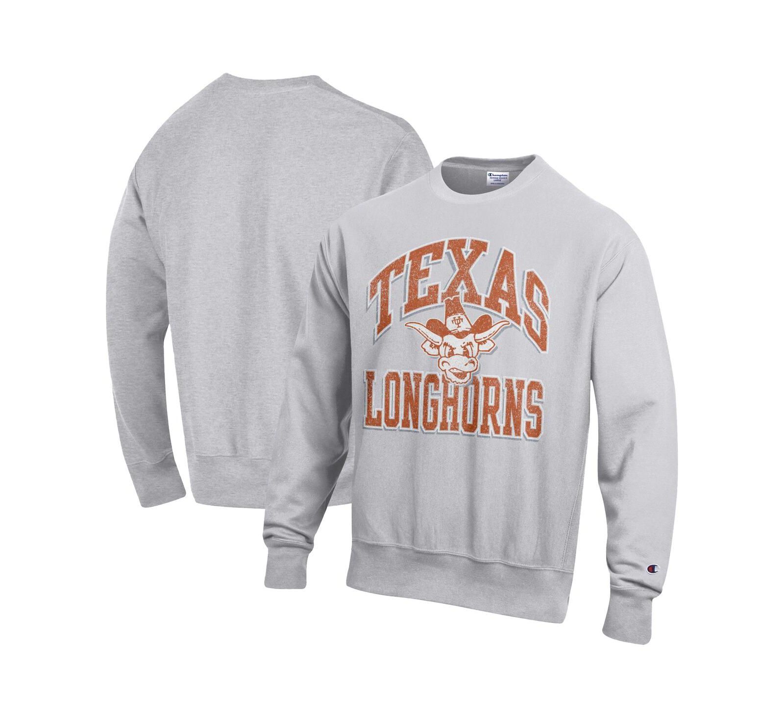 Champion Мужской серый свитшот Texas Longhorns Distressed Arch Over Logo Reverse Weave Crew Neck