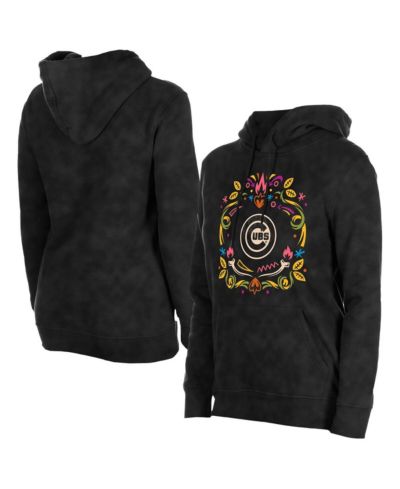 Женское черное худи New Era Chicago Cubs Día de Muertos с эффектом выстиранной ткани