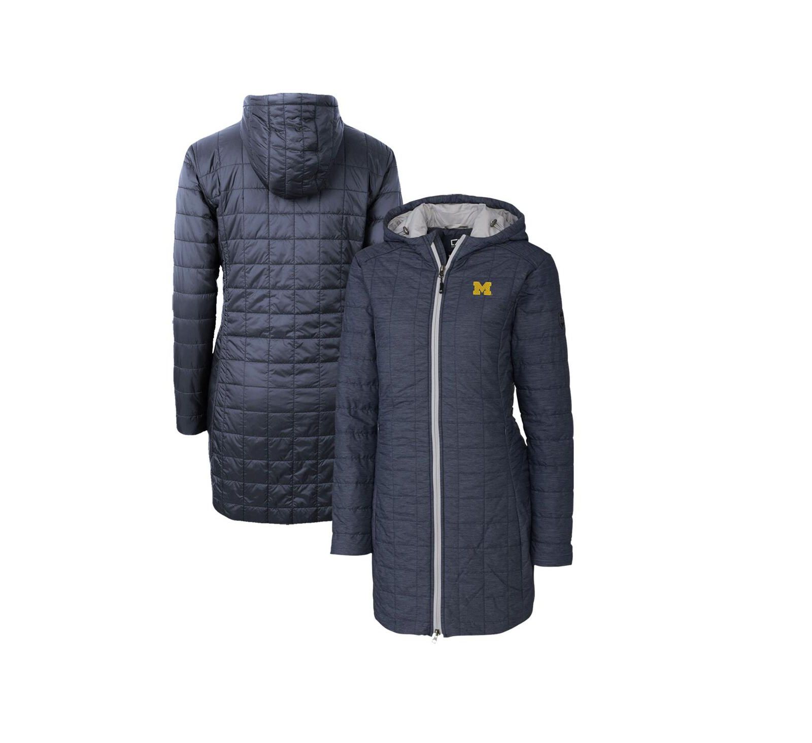 Cutter & Buck Women's Heather Navy Michigan Wolverines Rainier PrimaLoft Eco Hooded Jacket