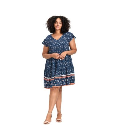 AVENUE Plus Size Unwind Tiers Women's Dress
