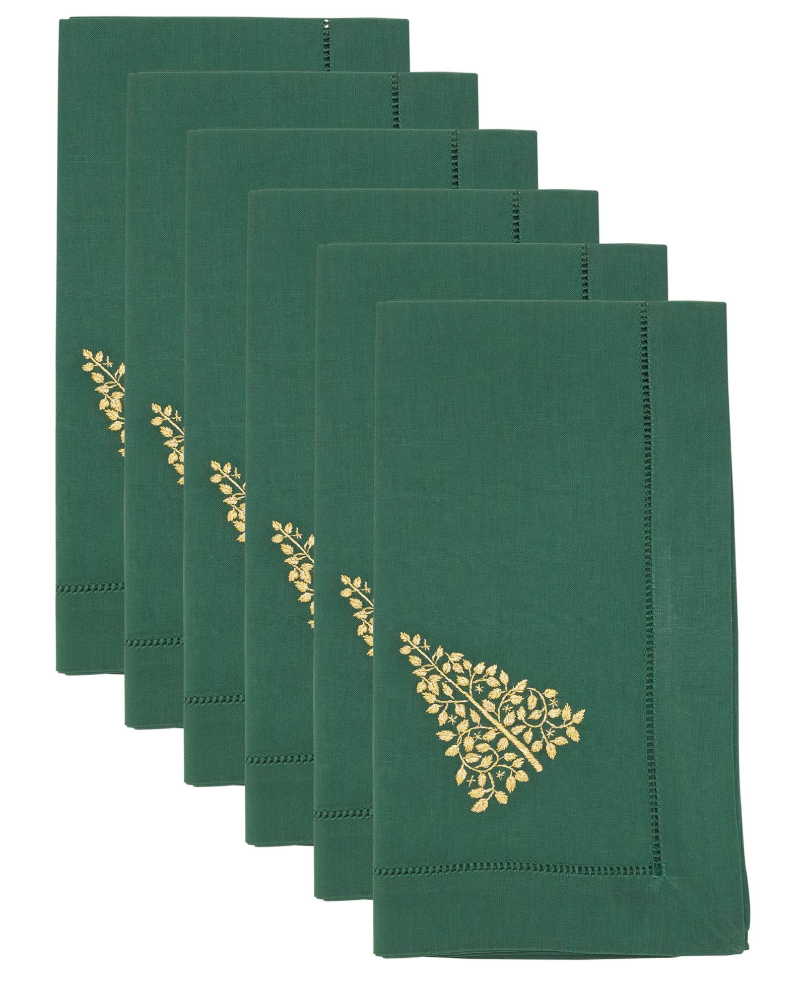 Saro Lifestyle Embr'D Christmas Tree Hemstitch Napkin, Set of 6