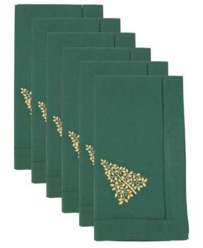 Saro Lifestyle Embr'D Christmas Tree Hemstitch Napkin, Set of 6