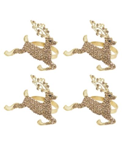 Saro Lifestyle Beaded Reindeer Napkin Ring, Set of 4