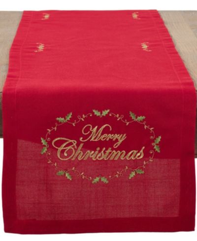 Saro Lifestyle Merry Christmas Embroidered Design Table Runner, 14" x 120"