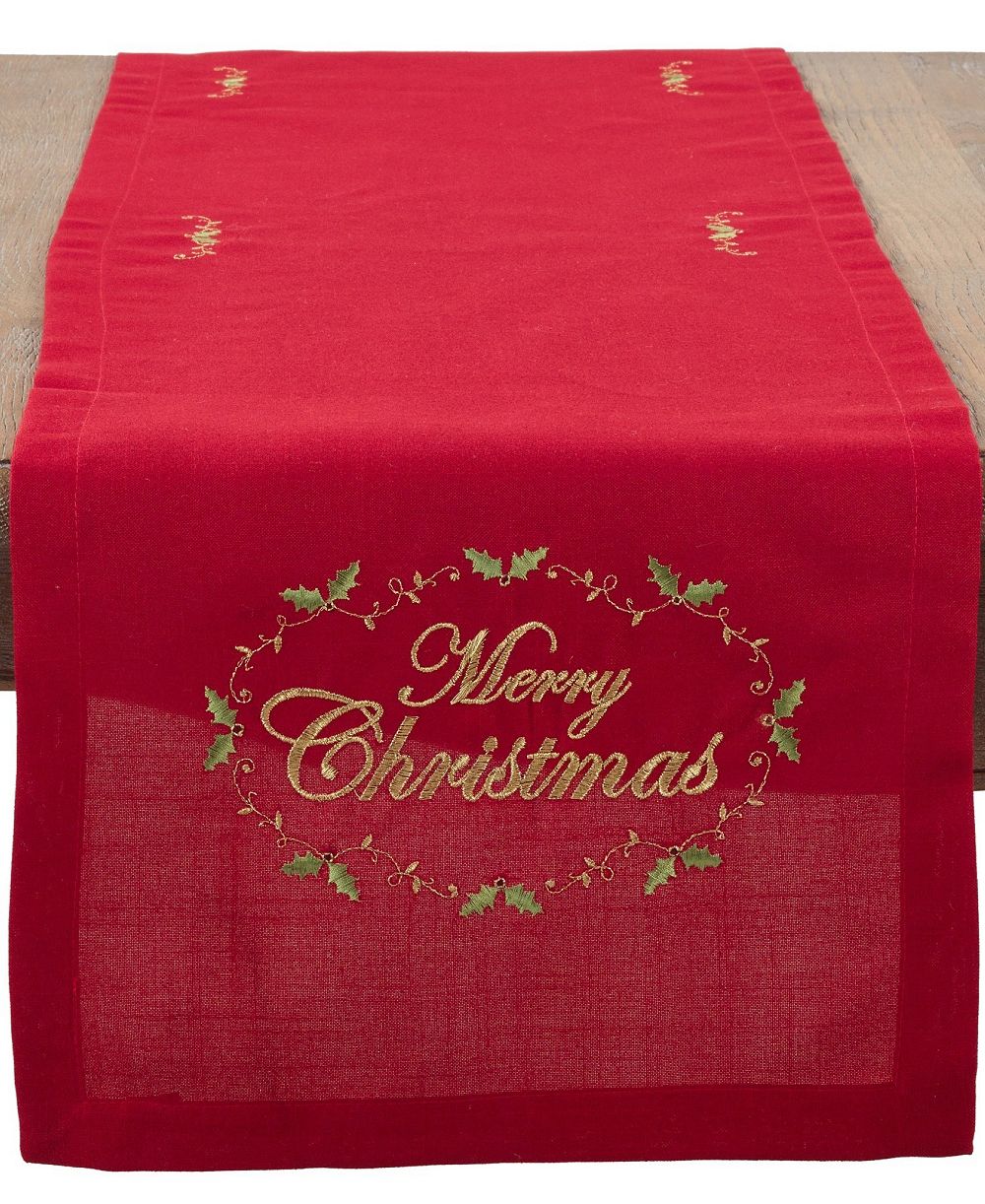 Saro Lifestyle Merry Christmas Embroidered Design Table Runner, 14" x 54"