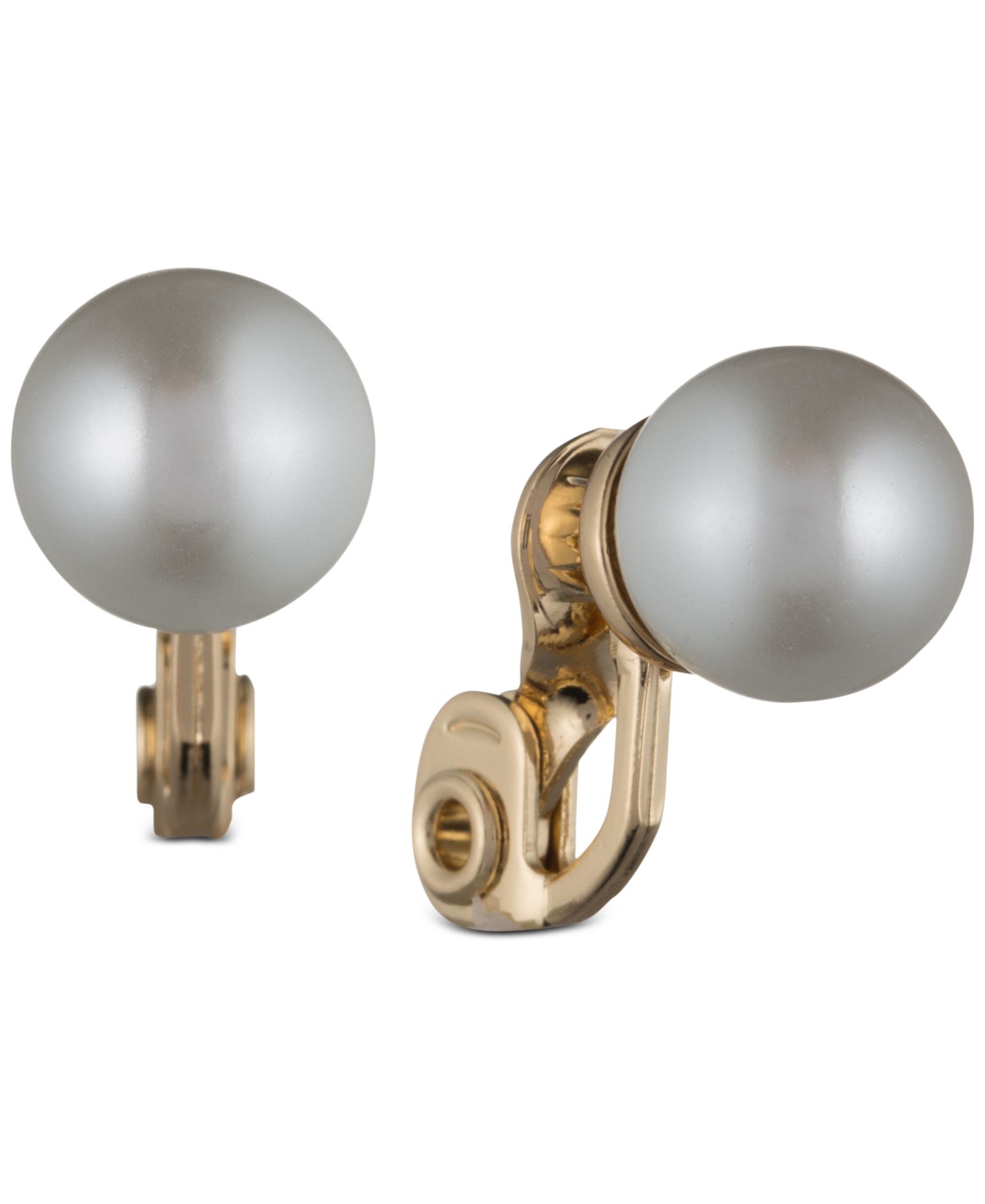 ANNE KLEIN GOLD-TONE 10MM IMITATION PEARL STUD EZ COMFORT CLIP EARNINGS