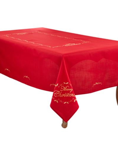 Saro Lifestyle Merry Christmas Embroidered Design Tablecloth, 65" x 160"