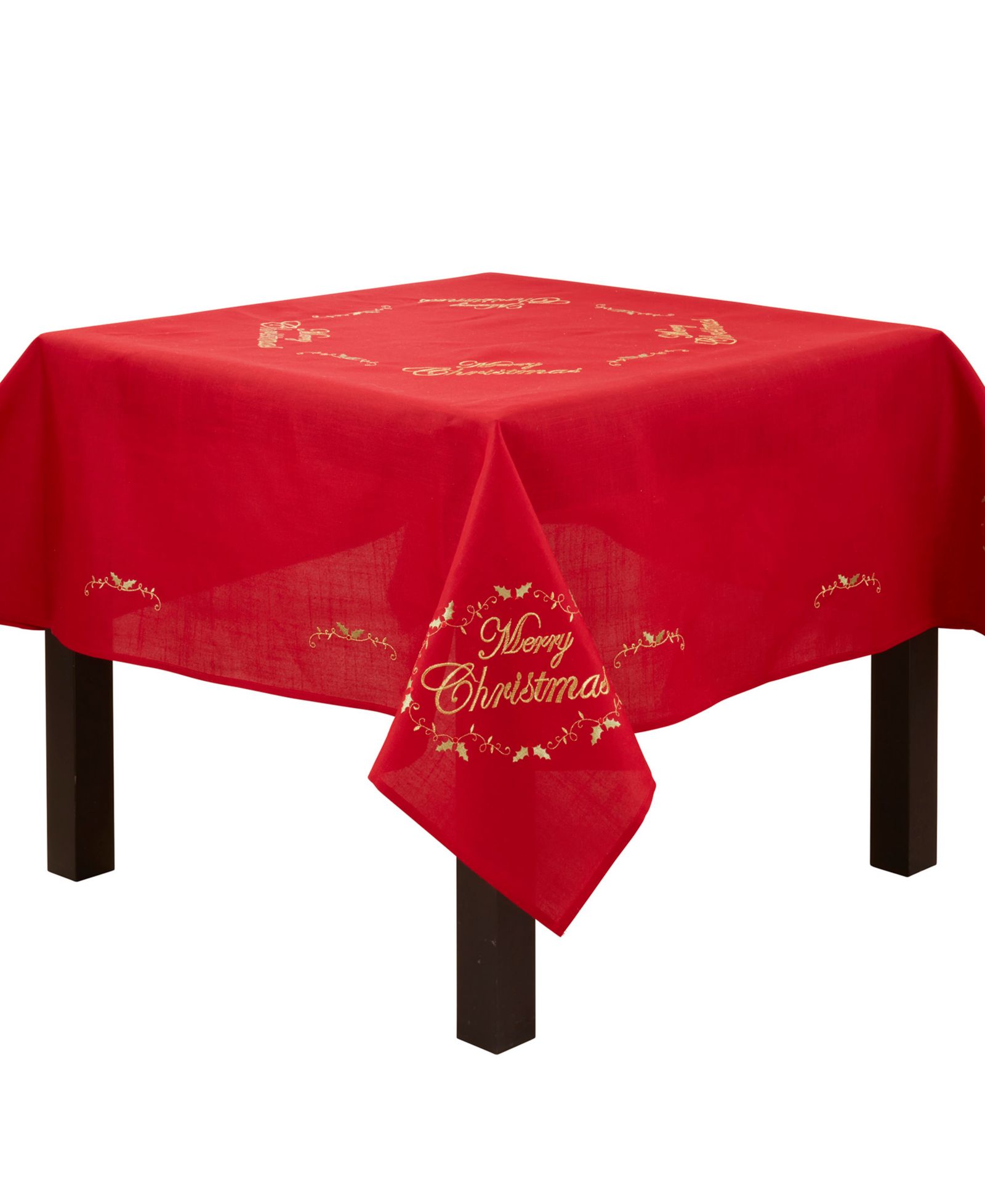Saro Lifestyle Merry Christmas Embroidered Design Tablecloth, 70" x 70"