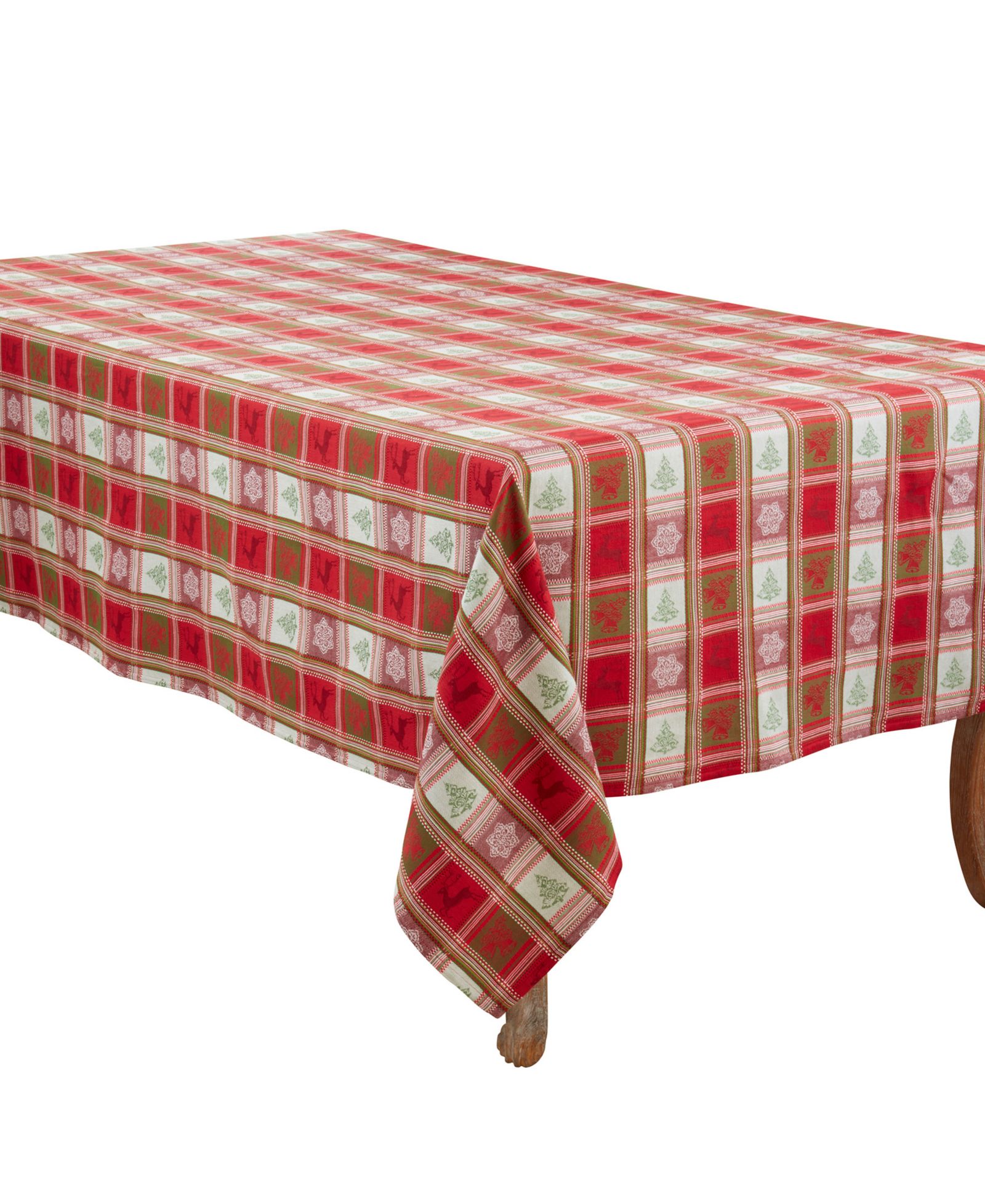 Saro Lifestyle Plaid Jacquard Christmas Tablecloth, 63" x 84"