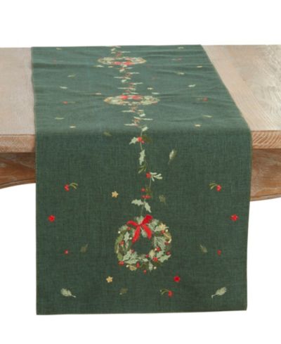 Saro Lifestyle вышитая дорожка для стола Wreath 16" x 70"