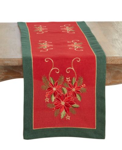 Saro Lifestyle Embroidered Poinsettia Table Runner, 16" x 72"