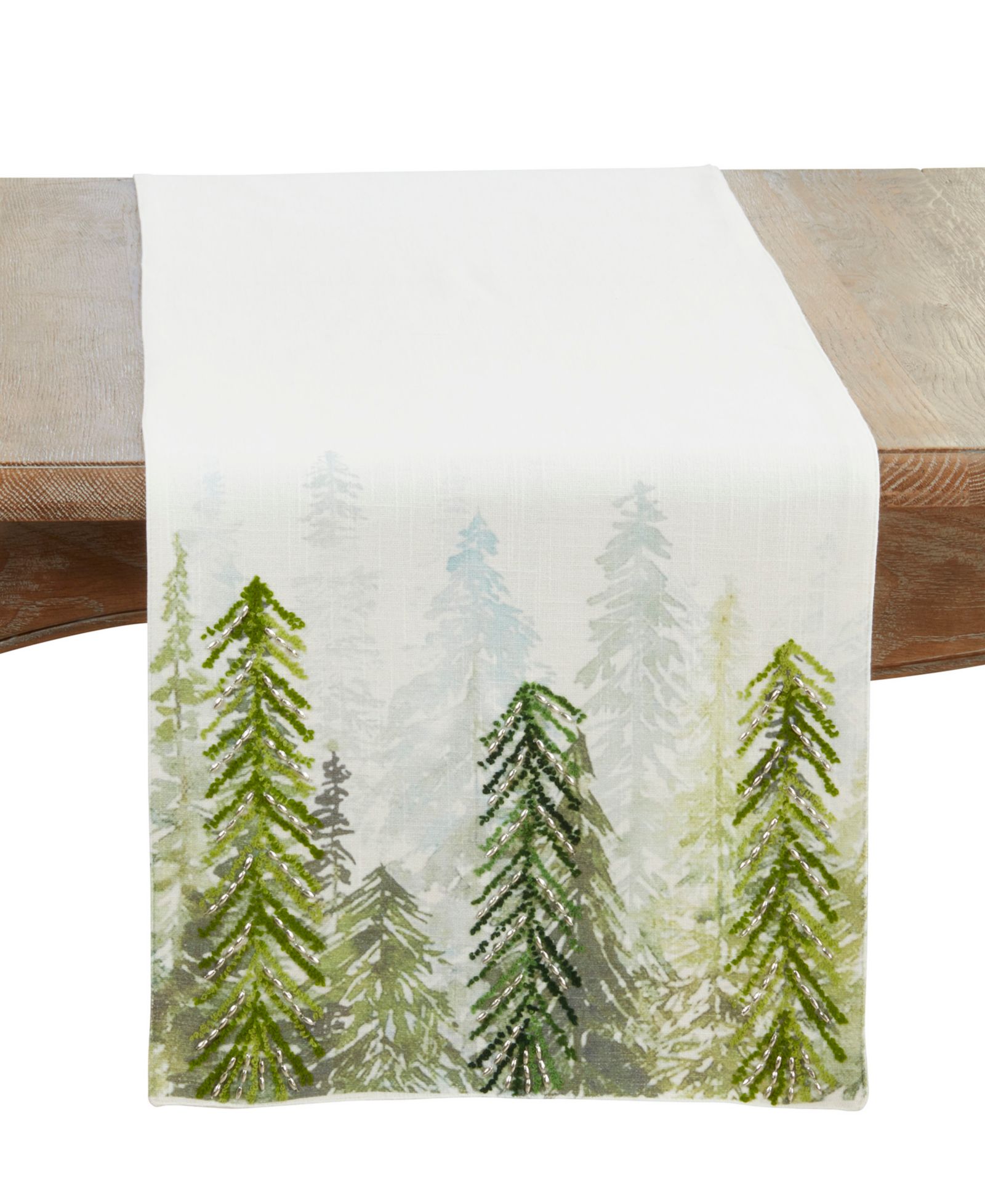 Saro Lifestyle Printed and Beaded Trees Table Runner, 16" x 72"