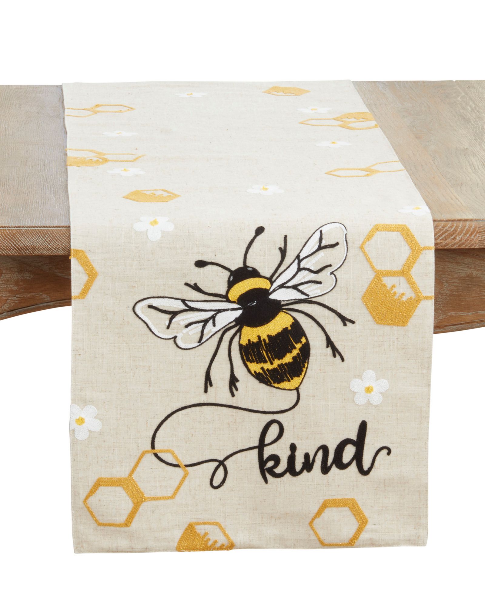 Saro Lifestyle Linen Blend Bee Kind Honeycomb Table Runner, 16" x 70"