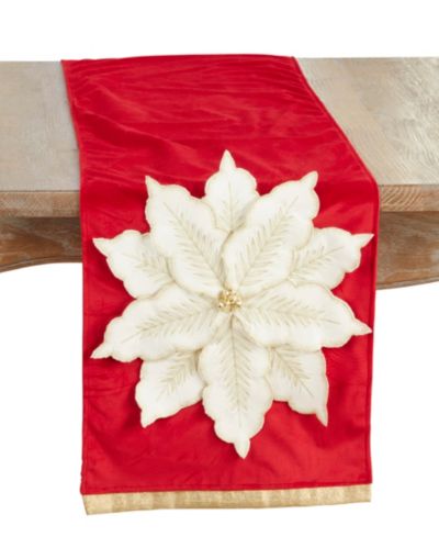 Saro Lifestyle Velvet Poinsettia Table Runner, 14" x 72"
