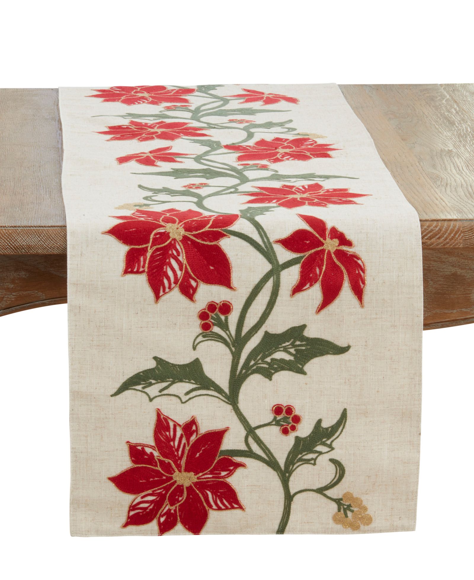Saro Lifestyle Poinsettia Table Runner, 16" x 70"