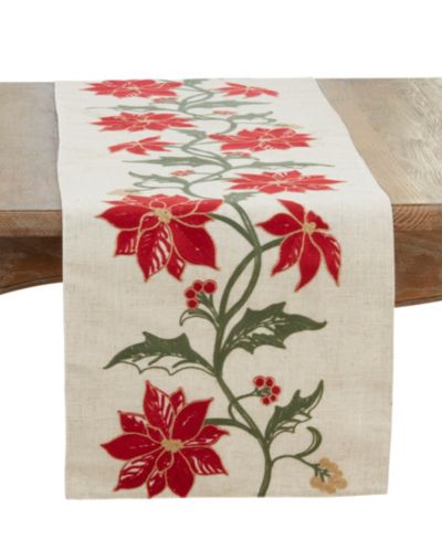 Saro Lifestyle Poinsettia Table Runner, 16" x 70"