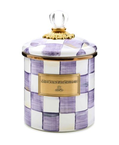 MacKenzie-Childs Violet Check Handmade Small Canister