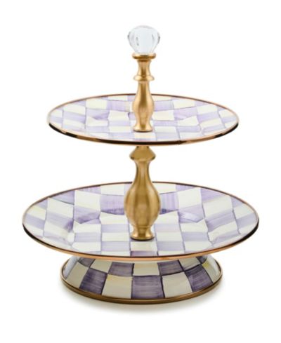 Декоративная подставка MacKenzie-Childs Violet Check Two Tier Handmade Sweet Stand