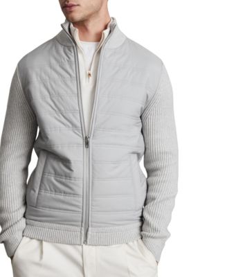 Мужская куртка с воротником-стойкой из стеганого материала и трикотажа, Trainer Hybrid, REISS