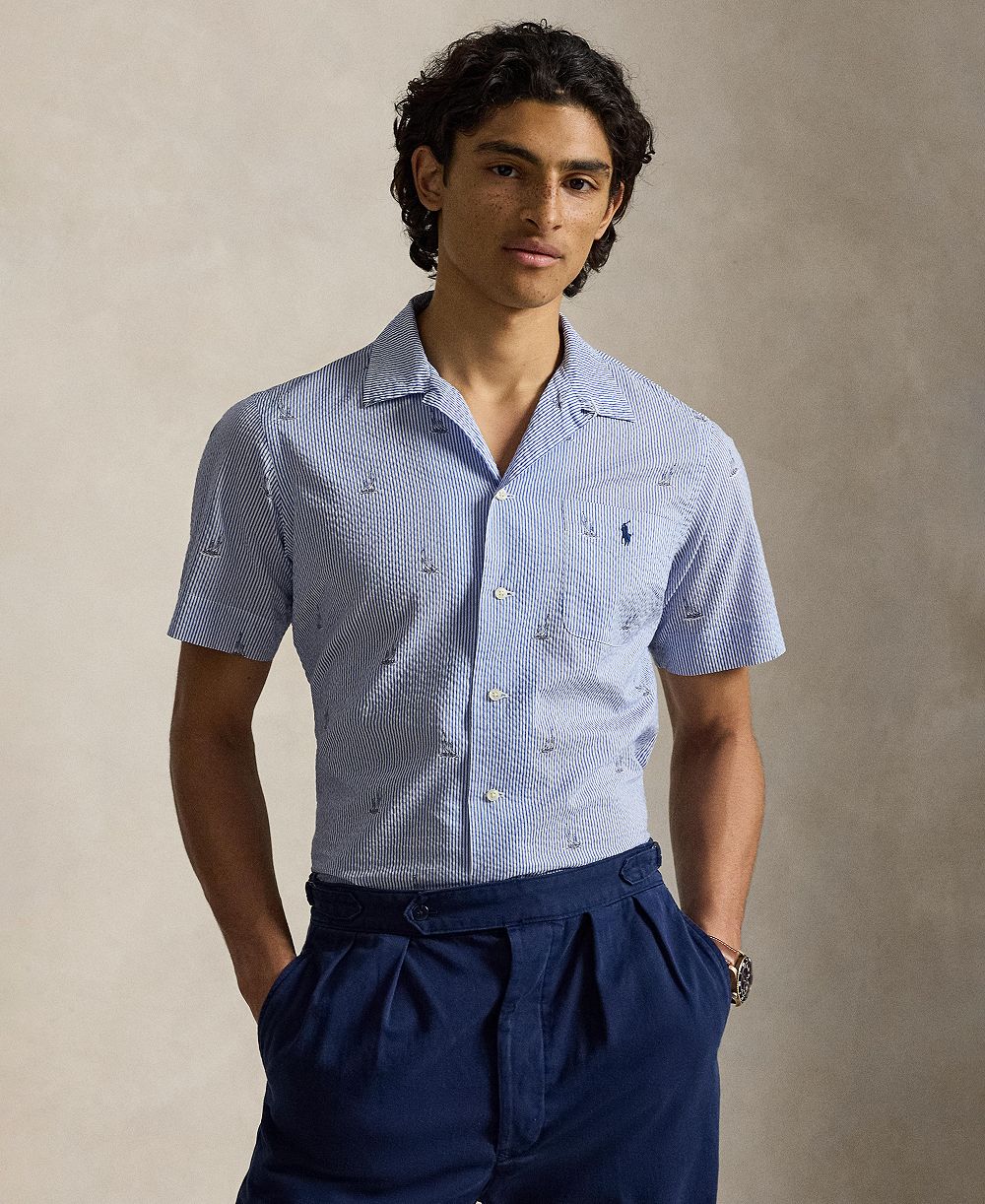 Polo Ralph Lauren Мужская рубашка из сирсакера Classic-Fit с принтом парусника