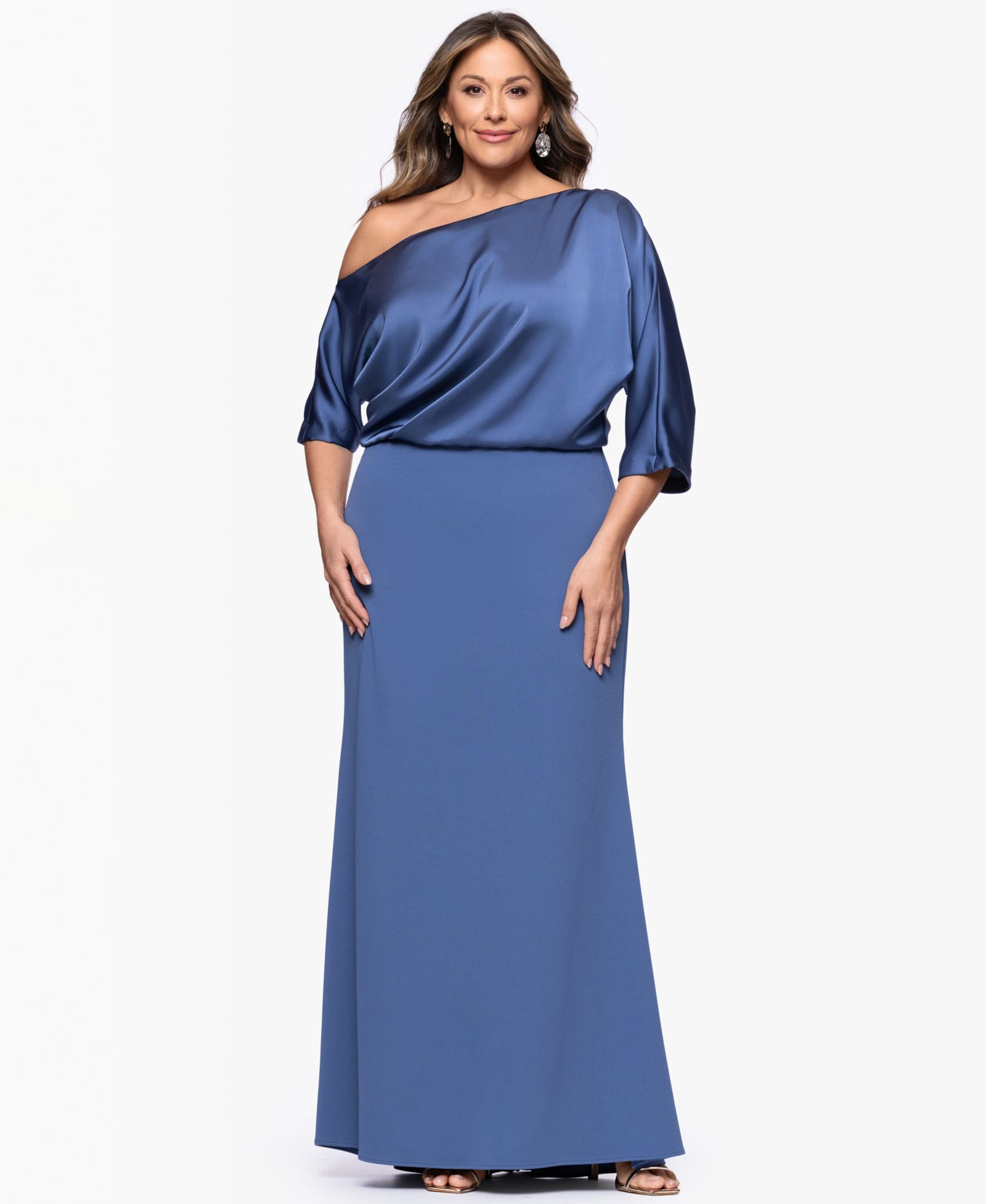 Длинное платье Betsy & Adam Plus Size Asymmetrical Neck